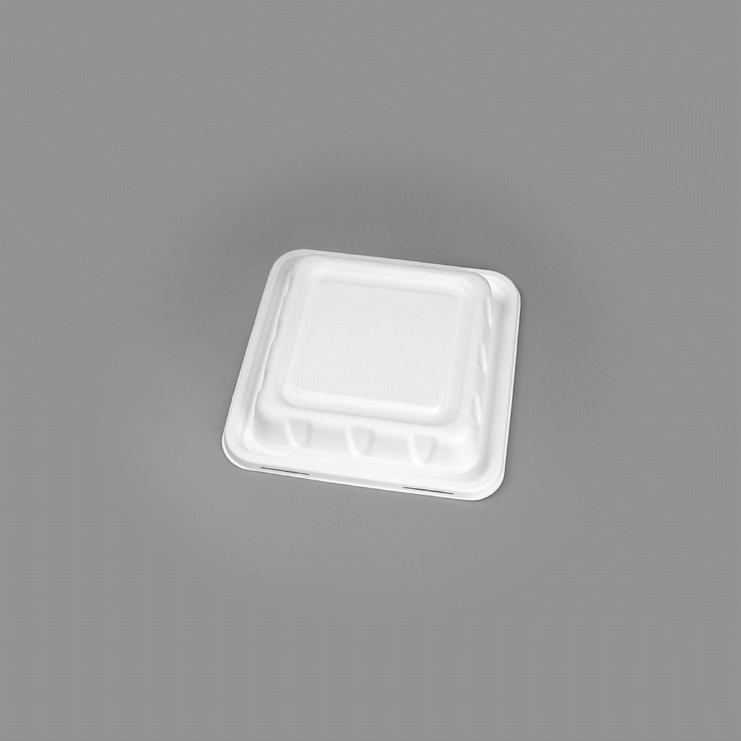 Pulp Safe No PFAS Added Square White Sugarcane / Bagasse Serving Bowl Lid - Home Compostable, Fits 160 oz - 100 count box