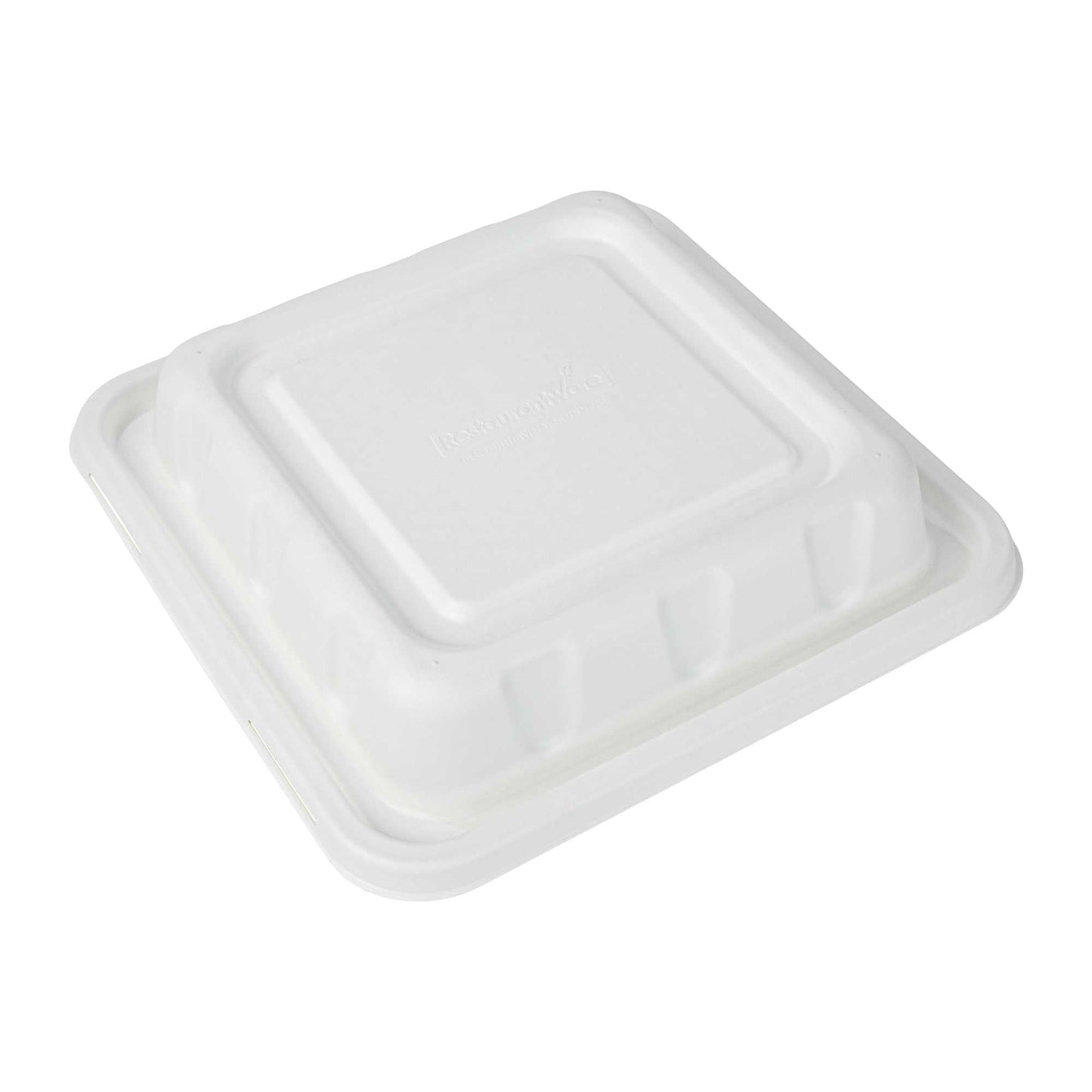 Pulp Safe No PFAS Added Square White Sugarcane / Bagasse Serving Bowl Lid - Home Compostable, Fits 160 oz - 100 count box