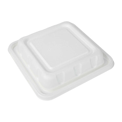 Pulp Safe No PFAS Added Square White Sugarcane / Bagasse Serving Bowl Lid - Home Compostable, Fits 160 oz - 100 count box