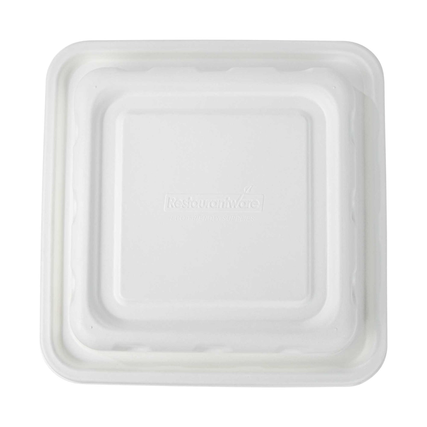 Pulp Safe No PFAS Added Square White Sugarcane / Bagasse Serving Bowl Lid - Home Compostable, Fits 160 oz - 100 count box