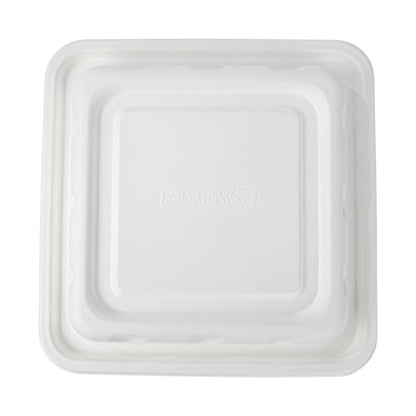 Pulp Safe No PFAS Added Square White Sugarcane / Bagasse Serving Bowl Lid - Home Compostable, Fits 160 oz - 100 count box