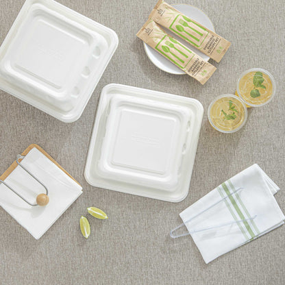 Pulp Safe No PFAS Added Square White Sugarcane / Bagasse Serving Bowl Lid - Home Compostable, Fits 160 oz - 100 count box