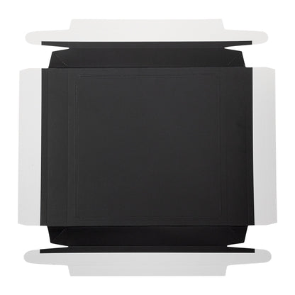 Sweet Vision Square Clear Plastic Cake Box - Black Lid and White Base, Black Ribbon - 8 1/2" x 8 1/2" x 6 3/4" - 10 count box