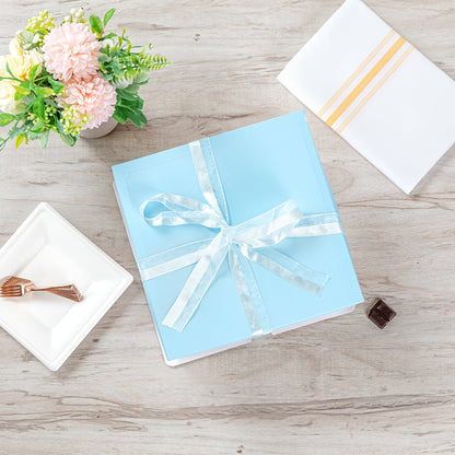 Sweet Vision Square Clear Plastic Cake Box - Blue Lid and White Base, Blue Ribbon - 8 1/2" x 8 1/2" x 6 3/4" - 10 count box
