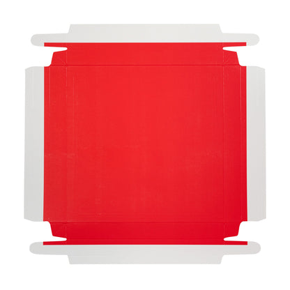 Sweet Vision Square Clear Plastic Cake Box - Red Lid and White Base, Red Ribbon - 10" x 10" x 8 1/4" - 10 count box