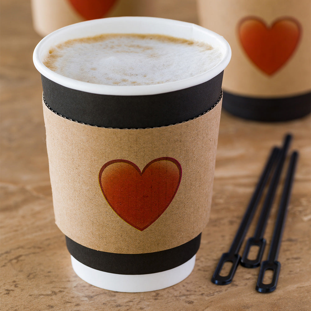 Restpresso Kraft Paper Heart Emoji Coffee Cup Sleeve - Fits 12 / 16 / 20 oz Cups - 50 count box