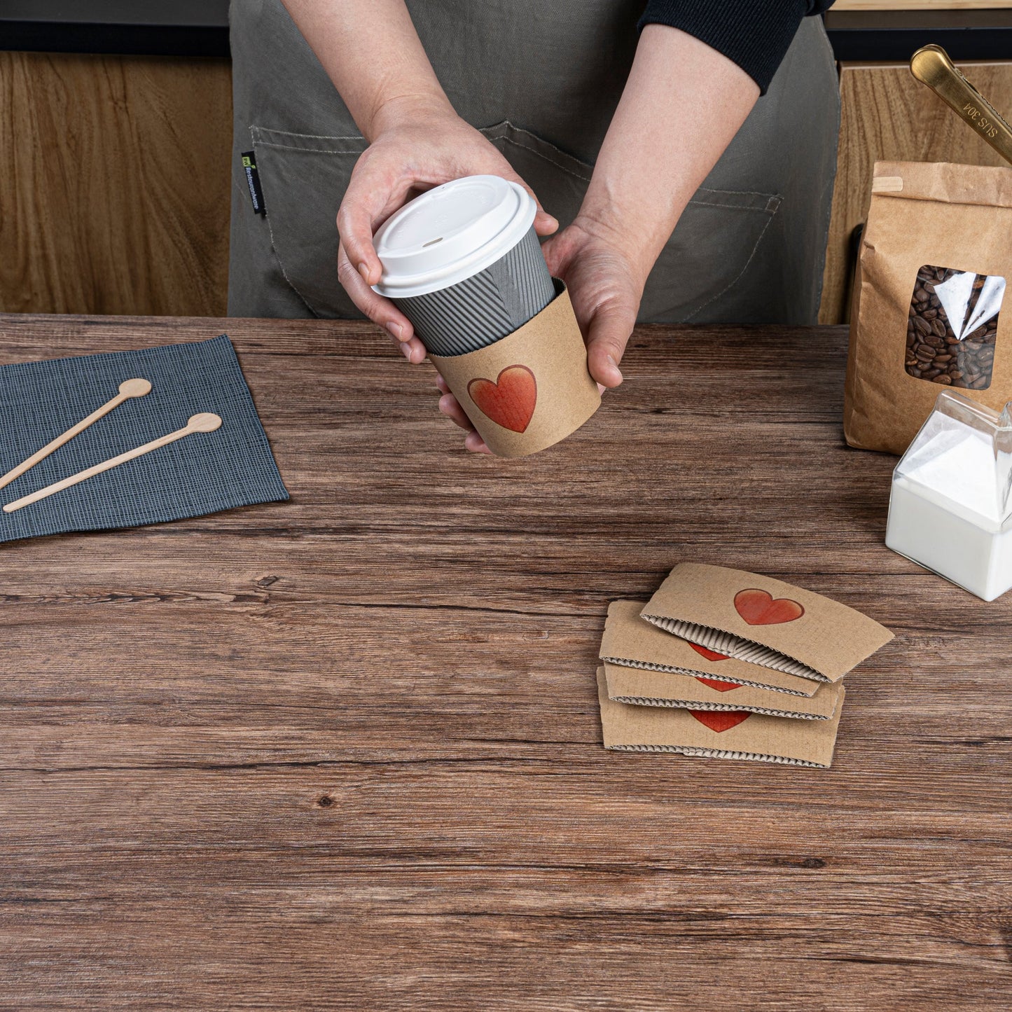 Restpresso Kraft Paper Heart Emoji Coffee Cup Sleeve - Fits 12 / 16 / 20 oz Cups - 1000 count box