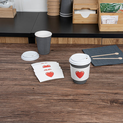 Restpresso White Paper Heart Emoji Coffee Cup Sleeve - Fits 12 / 16 / 20 oz Cups - 1000 count box