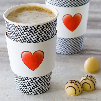 Restpresso White Paper Heart Emoji Coffee Cup Sleeve - Fits 12 / 16 / 20 oz Cups - 50 count box