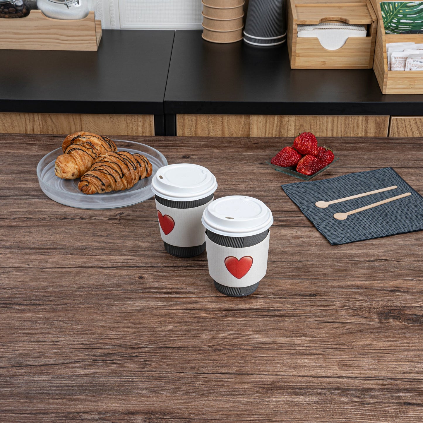 Restpresso White Paper Heart Emoji Coffee Cup Sleeve - Fits 12 / 16 / 20 oz Cups - 1000 count box