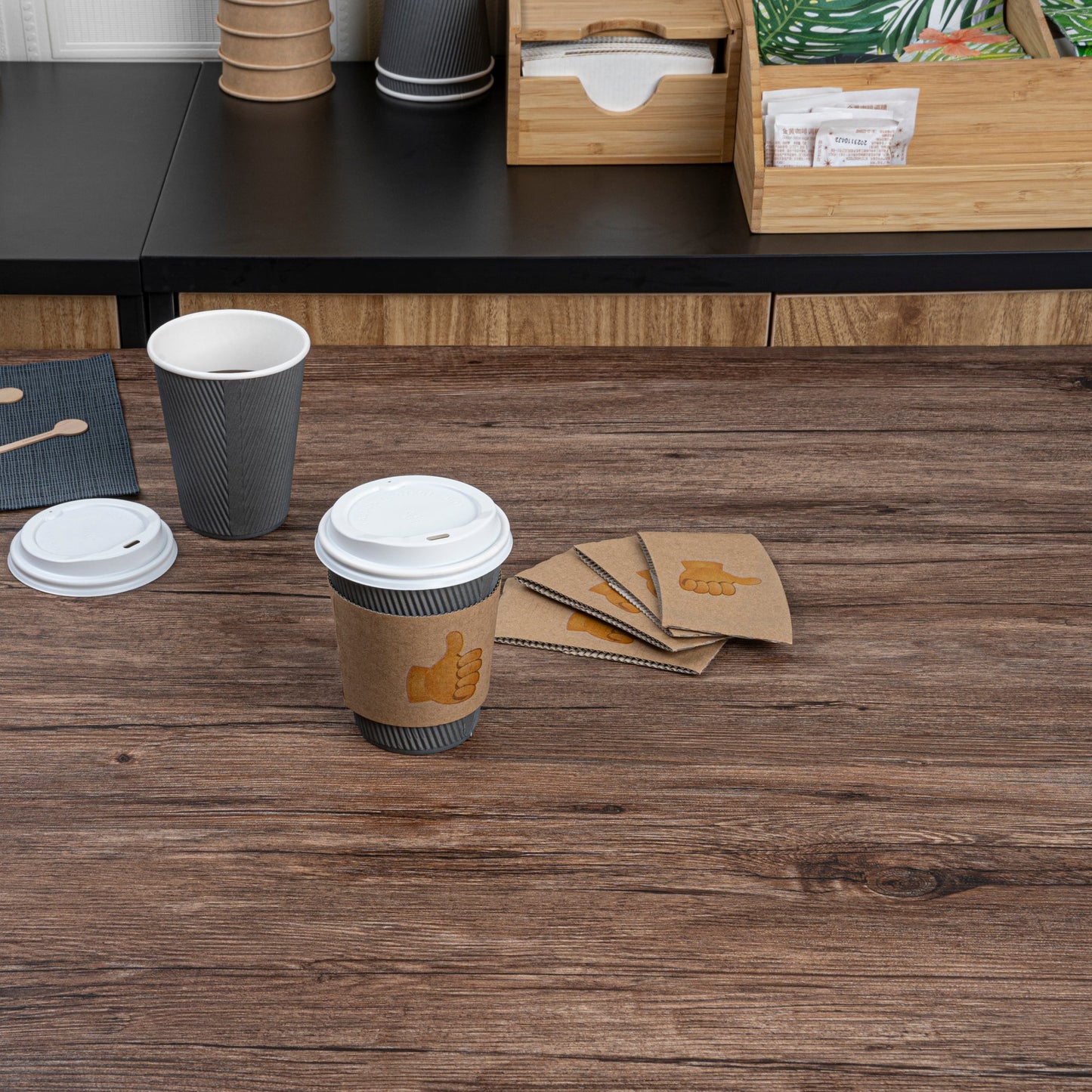 Restpresso Kraft Paper Thumbs Up Emoji Coffee Cup Sleeve - Fits 12 / 16 / 20 oz Cups - 1000 count box