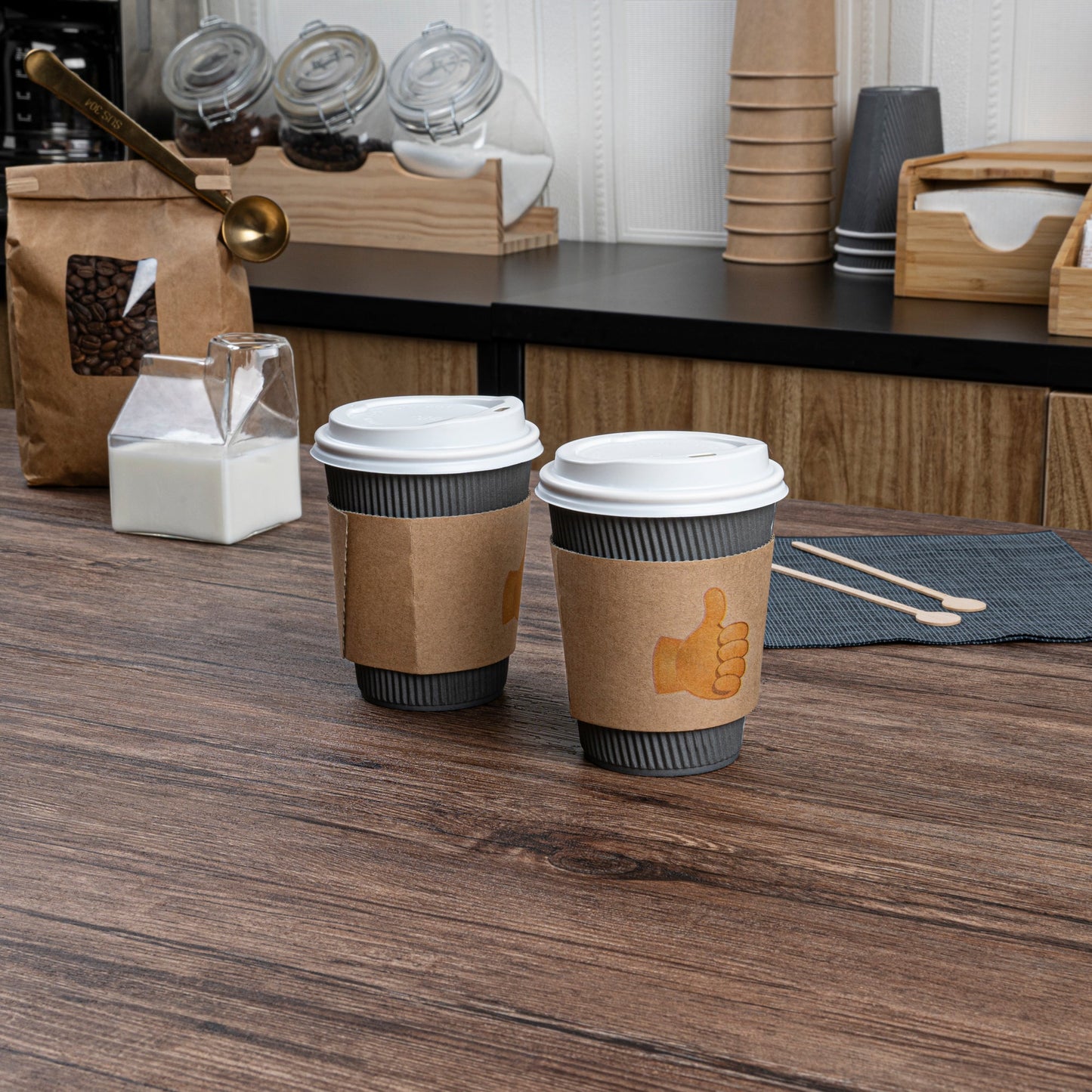 Restpresso Kraft Paper Thumbs Up Emoji Coffee Cup Sleeve - Fits 12 / 16 / 20 oz Cups - 1000 count box