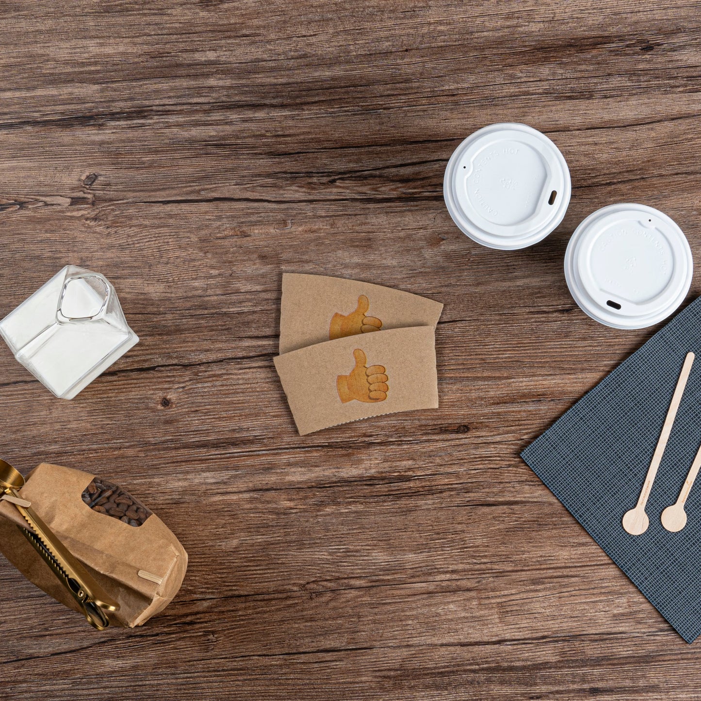 Restpresso Kraft Paper Thumbs Up Emoji Coffee Cup Sleeve - Fits 12 / 16 / 20 oz Cups - 1000 count box