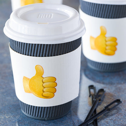 Restpresso White Paper Thumbs Up Emoji Coffee Cup Sleeve - Fits 12 / 16 / 20 oz Cups - 50 count box