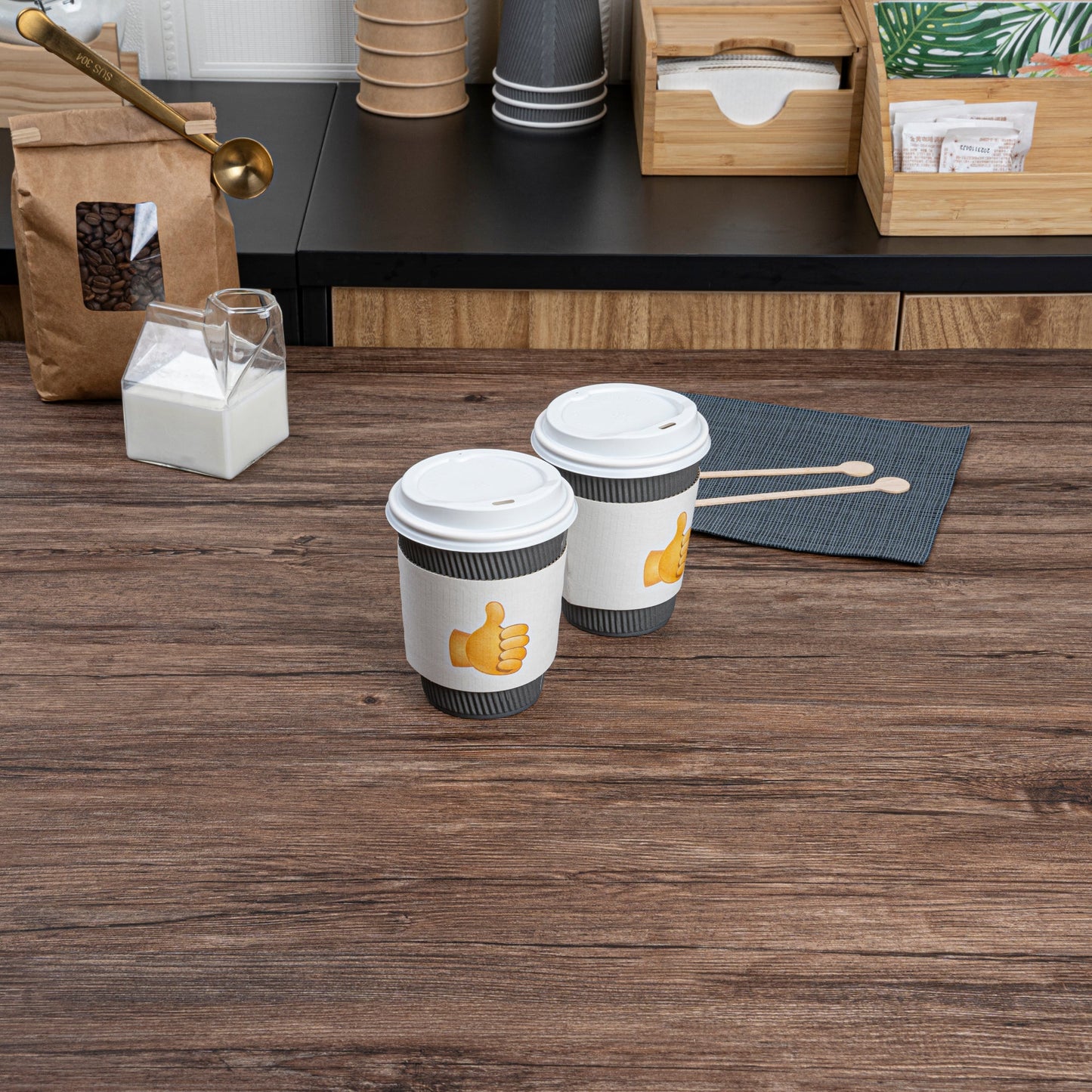 Restpresso White Paper Thumbs Up Emoji Coffee Cup Sleeve - Fits 12 / 16 / 20 oz Cups - 1000 count box