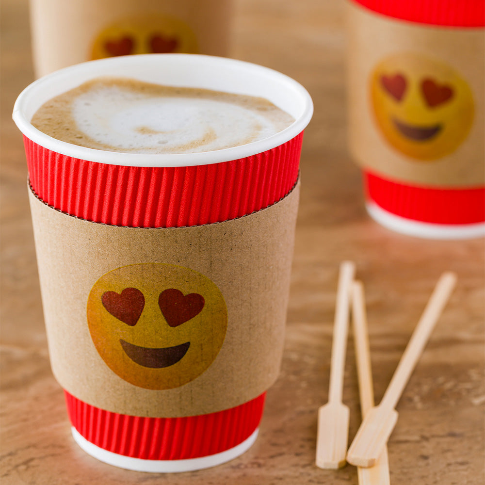 Restpresso Kraft Paper Heart Eyes Emoji Coffee Cup Sleeve - Fits 12 / 16 / 20 oz Cups - 50 count box