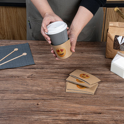 Restpresso Kraft Paper Heart Eyes Emoji Coffee Cup Sleeve - Fits 12 / 16 / 20 oz Cups - 1000 count box