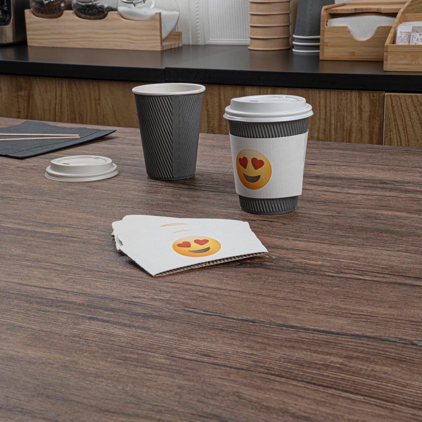 Restpresso White Paper Heart Eyes Emoji Coffee Cup Sleeve - Fits 12 / 16 / 20 oz Cups - 1000 count box
