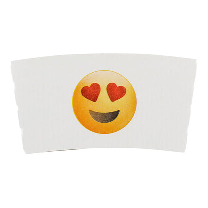 Restpresso White Paper Heart Eyes Emoji Coffee Cup Sleeve - Fits 12 / 16 / 20 oz Cups - 50 count box