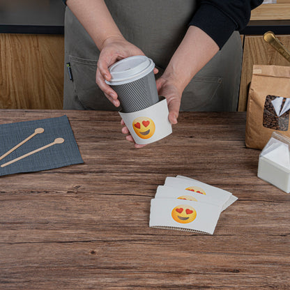 Restpresso White Paper Heart Eyes Emoji Coffee Cup Sleeve - Fits 12 / 16 / 20 oz Cups - 1000 count box