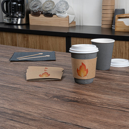 Restpresso Kraft Paper Fire Emoji Coffee Cup Sleeve - Fits 12 / 16 / 20 oz Cups - 1000 count box