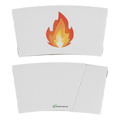 Restpresso White Paper Fire Emoji Coffee Cup Sleeve - Fits 12 / 16 / 20 oz Cups - 1000 count box