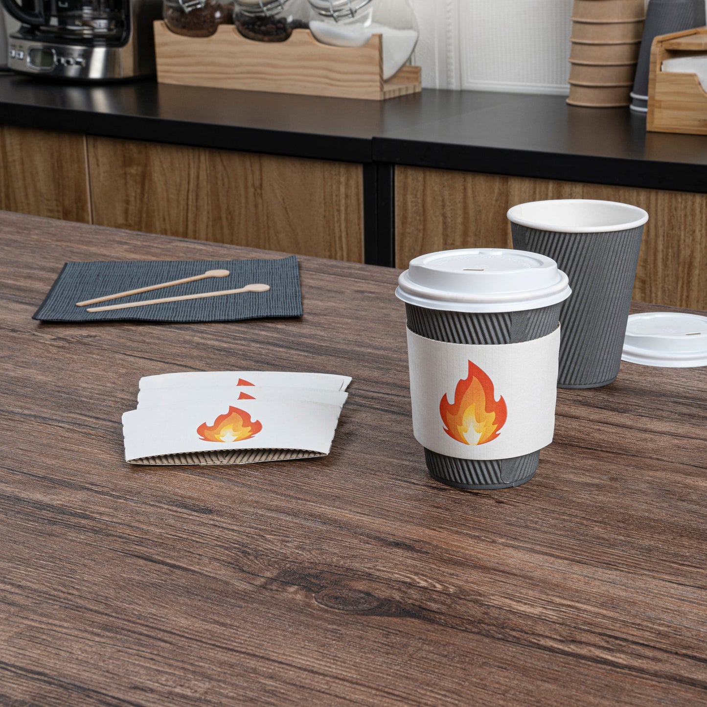 Restpresso White Paper Fire Emoji Coffee Cup Sleeve - Fits 12 / 16 / 20 oz Cups - 1000 count box