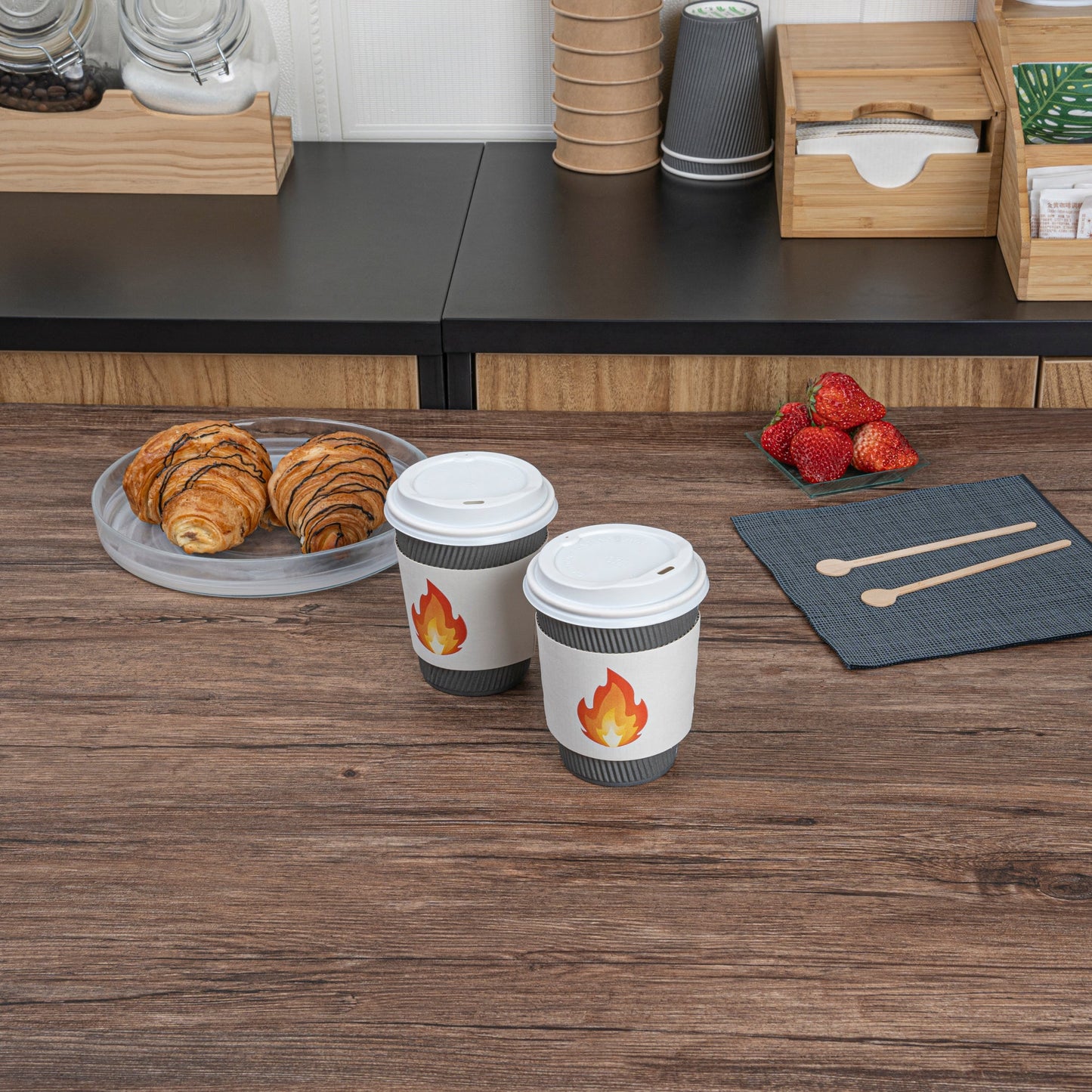 Restpresso White Paper Fire Emoji Coffee Cup Sleeve - Fits 12 / 16 / 20 oz Cups - 1000 count box