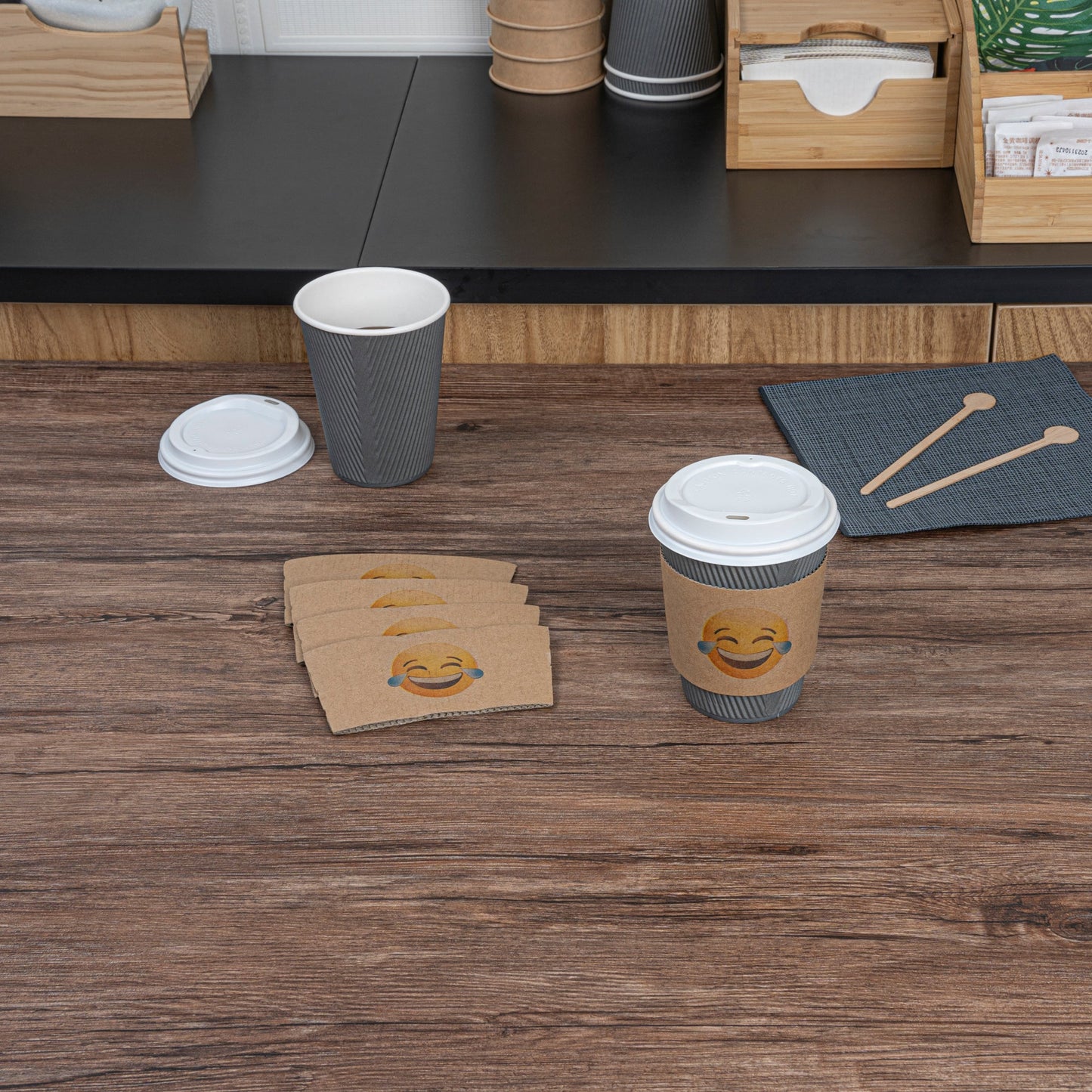 Restpresso Kraft Paper Crying Laughing Emoji Coffee Cup Sleeve - Fits 12 / 16 / 20 oz Cups - 1000 count box