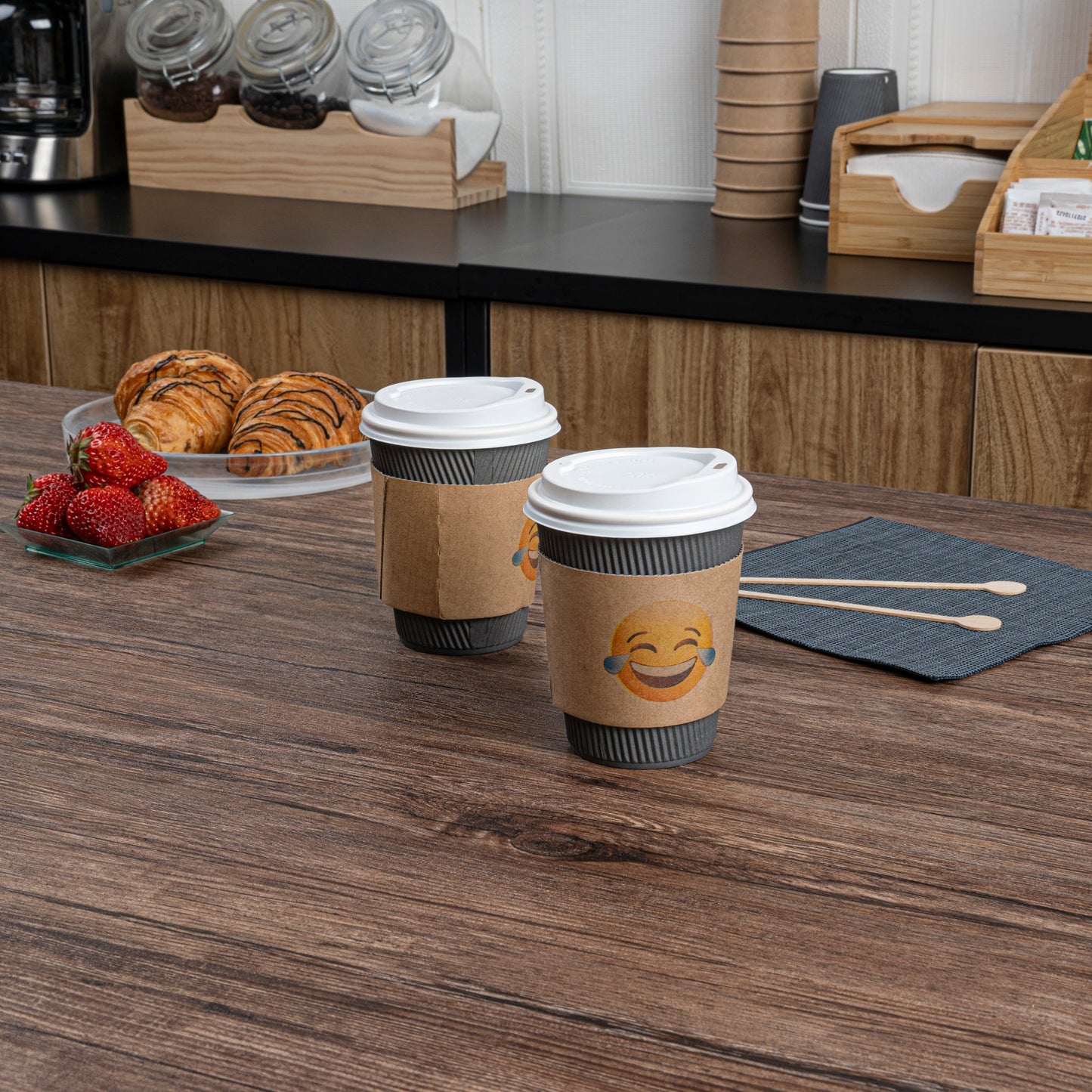 Restpresso Kraft Paper Crying Laughing Emoji Coffee Cup Sleeve - Fits 12 / 16 / 20 oz Cups - 1000 count box