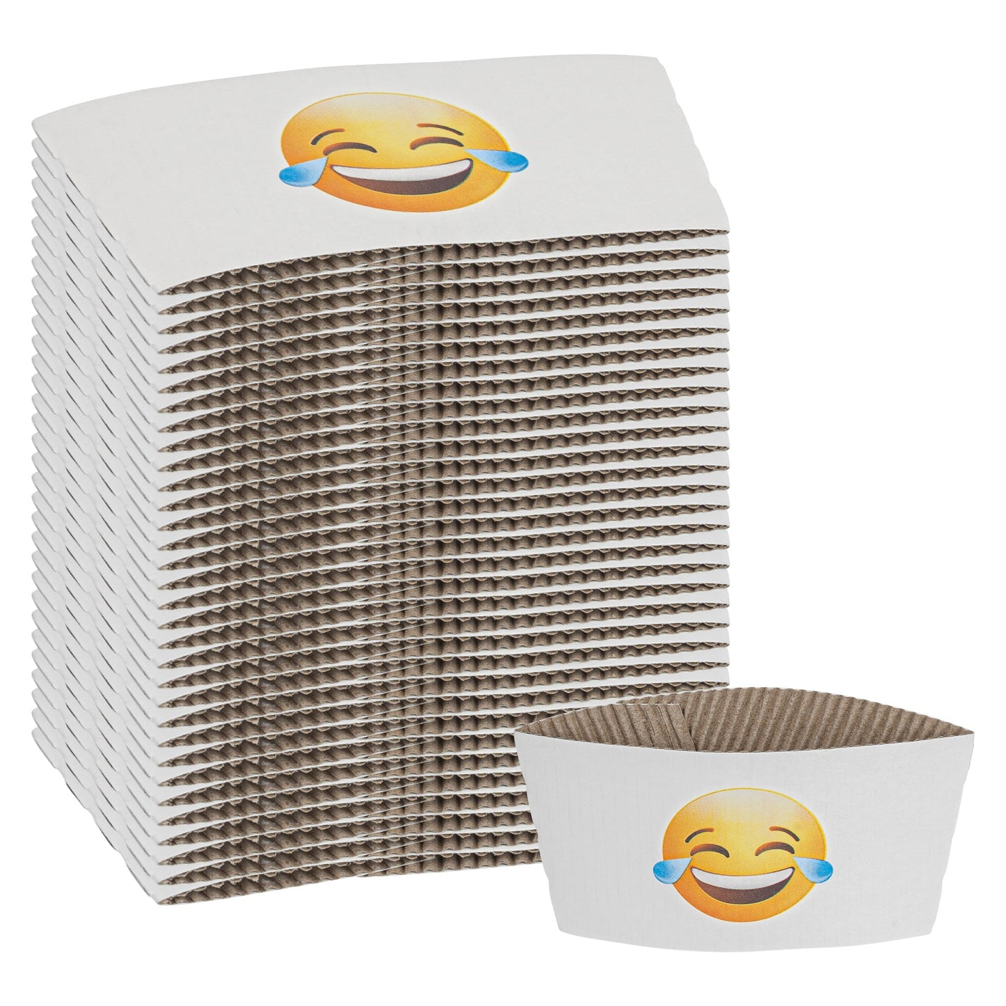 Restpresso White Paper Crying Laughing Emoji Coffee Cup Sleeve - Fits 12 / 16 / 20 oz Cups - 1000 count box