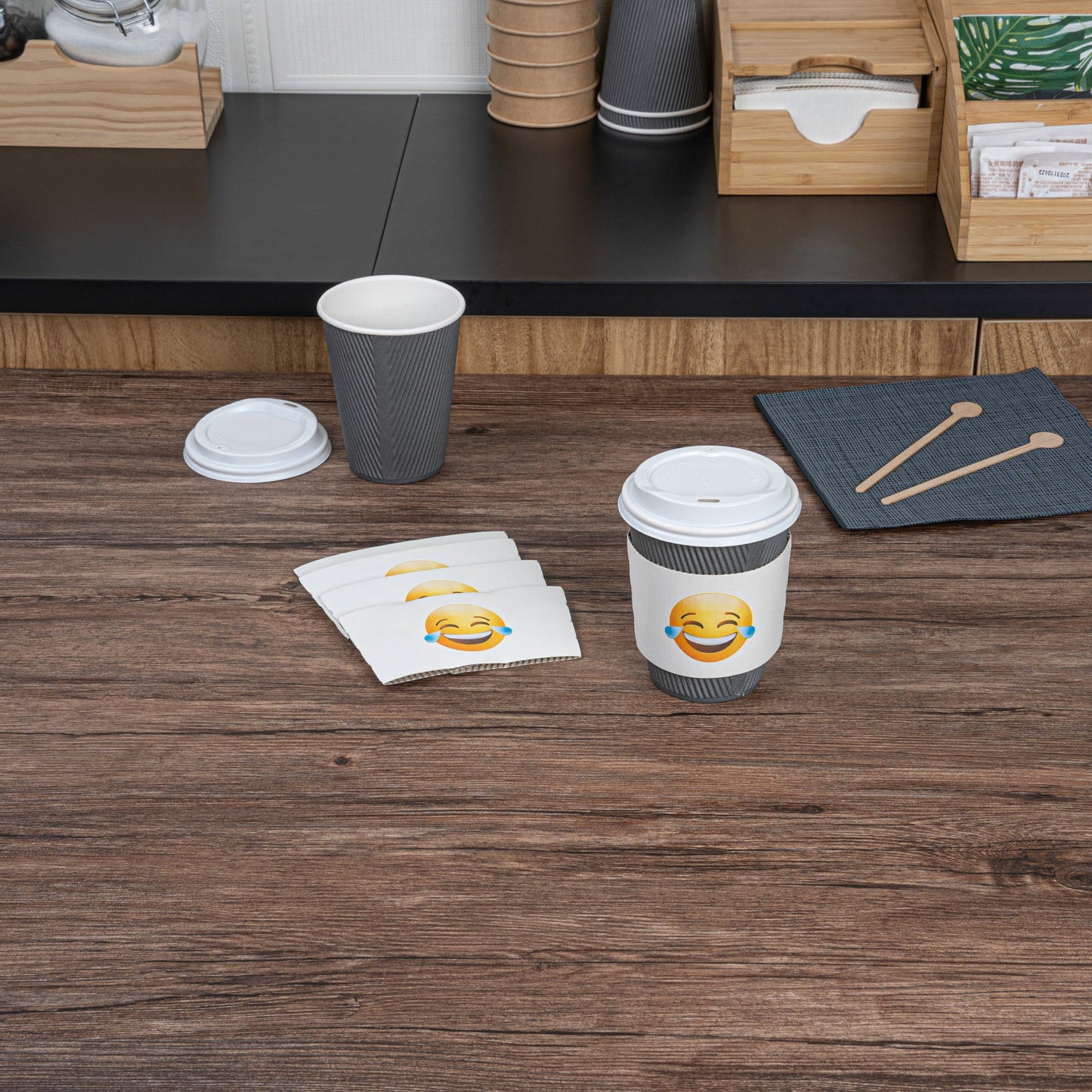 Restpresso White Paper Crying Laughing Emoji Coffee Cup Sleeve - Fits 12 / 16 / 20 oz Cups - 1000 count box