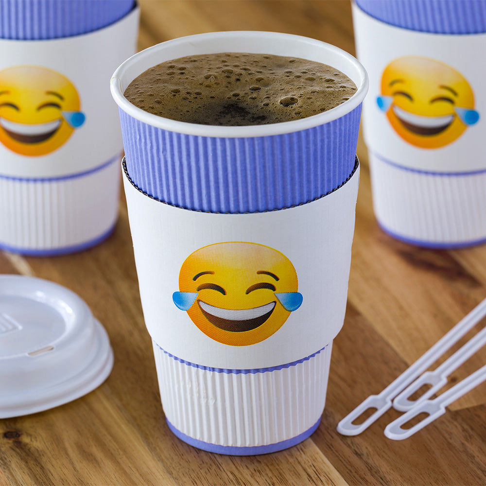 Restpresso White Paper Crying Laughing Emoji Coffee Cup Sleeve - Fits 12 / 16 / 20 oz Cups - 50 count box