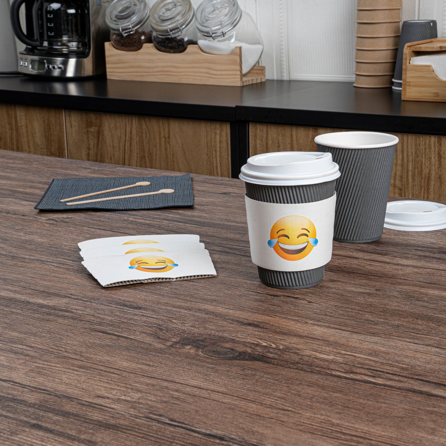 Restpresso White Paper Crying Laughing Emoji Coffee Cup Sleeve - Fits 12 / 16 / 20 oz Cups - 1000 count box