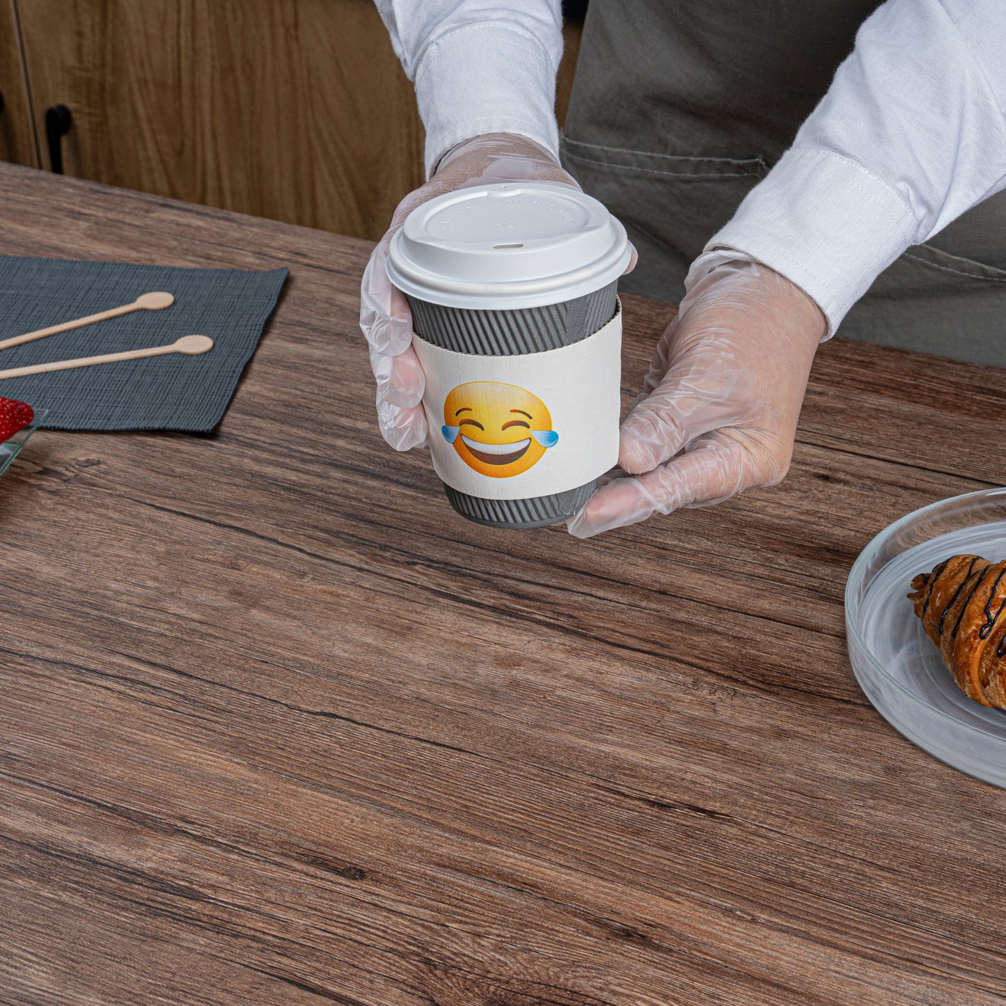 Restpresso White Paper Crying Laughing Emoji Coffee Cup Sleeve - Fits 12 / 16 / 20 oz Cups - 1000 count box