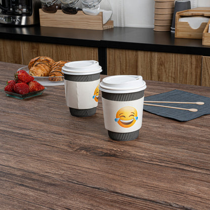 Restpresso White Paper Crying Laughing Emoji Coffee Cup Sleeve - Fits 12 / 16 / 20 oz Cups - 1000 count box