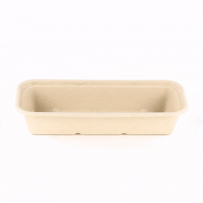 Pulp Tek 17 oz Rectangle Natural Sugarcane / Bagasse Catering Container - 9 1/4" x 3 3/4" x 1 3/4" - 100 count box
