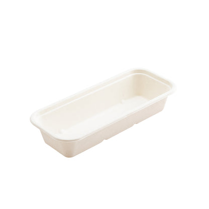 Pulp Tek 17 oz Rectangle White Sugarcane / Bagasse Catering Container - 9 1/4" x 3 3/4" x 1 3/4" - 100 count box