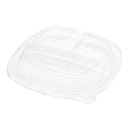 Pulp Tek Square Clear Plastic Dome Lid - Fits 3 Compartment Bagasse Salad Plate - 100 count box