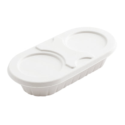 Pulp Tek Oval White Sugarcane / Bagasse Lid - Fits Bagasse Take Out Container - 100 count box