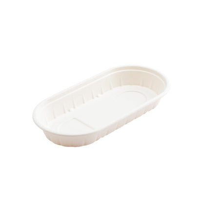 Pulp Tek 17 oz Oval White Sugarcane / Bagasse Take Out Container - 9 1/2" x 4 3/4" x 1 1/4" - 100 count box