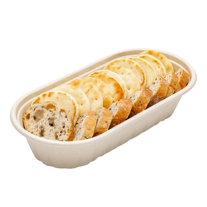 Pulp Tek 27 oz Oval Natural Sugarcane / Bagasse Take Out Container - 9 1/2" x 4 3/4" x 2" - 100 count box