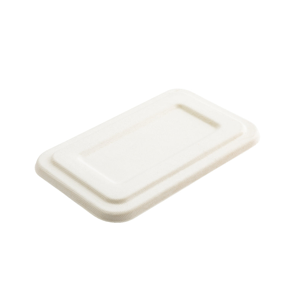 Pulp Tek Rectangle White Sugarcane / Bagasse Lid - Fits 2-Compartment Take Out Container - 9 1/4" x 5 3/4" x 1/2" - 100 count box