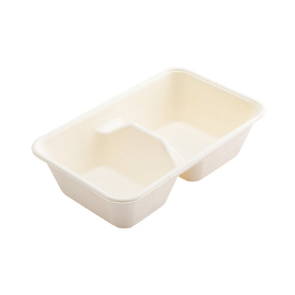 Pulp Tek 34 oz Rectangle White Sugarcane / Bagasse Take Out Container - 2-Compartment - 9" x 5 3/4" x 2 1/2" - 100 count box