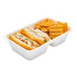 Pulp Tek 34 oz Rectangle White Sugarcane / Bagasse Take Out Container - 2-Compartment - 9" x 5 3/4" x 2 1/2" - 100 count box