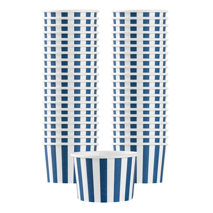 Coppetta 4 oz Round Blue and White Stripe Paper To Go Cup - 3" x 3" x 2 1/2" - 50 count box