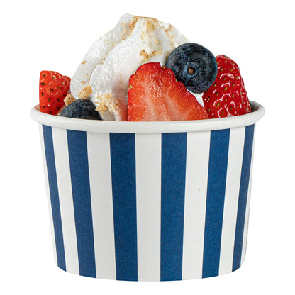 Coppetta 4 oz Round Blue and White Stripe Paper To Go Cup - 3" x 3" x 2 1/2" - 50 count box