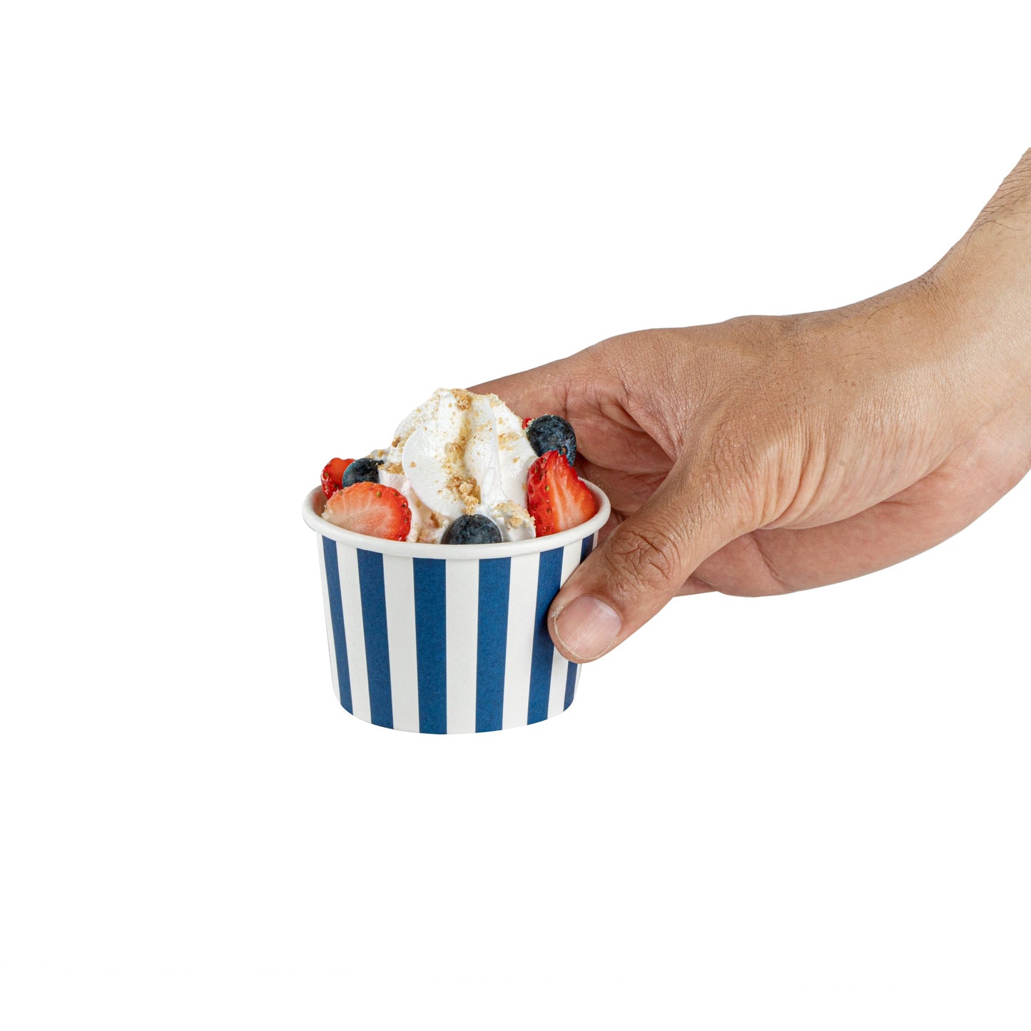Coppetta 4 oz Round Blue and White Stripe Paper To Go Cup - 3" x 3" x 2 1/2" - 200 count box