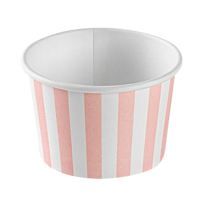 Coppetta 4 oz Round Pink and White Stripe Paper To Go Cup - 3" x 3" x 2 1/2" - 50 count box