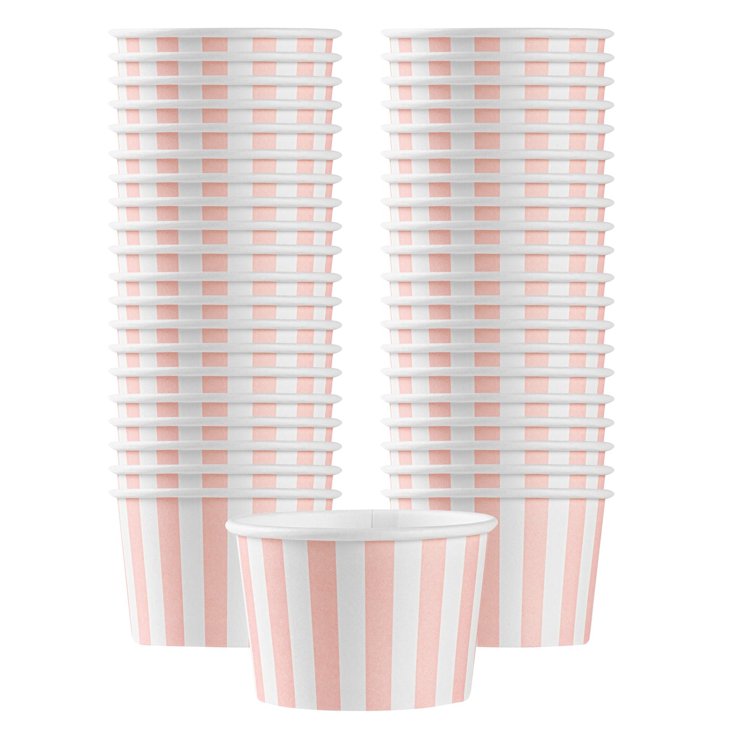 Coppetta 4 oz Round Pink and White Stripe Paper To Go Cup - 3" x 3" x 2 1/2" - 50 count box